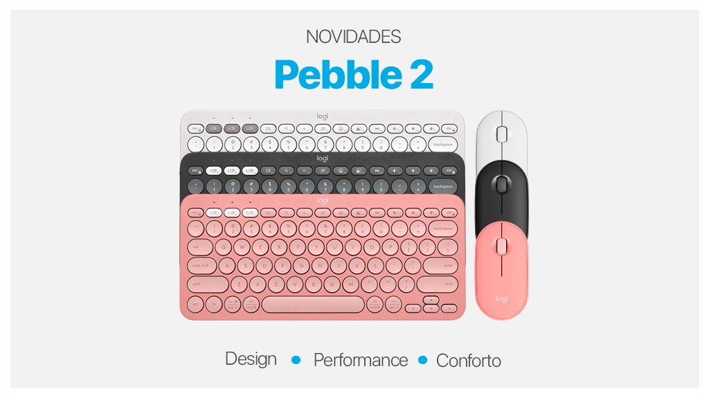 Disponíveis nas cores grafite, branco e rosa, os mouses e teclados Pebble 2, da Logitech, entregam muita performance, design e conforto