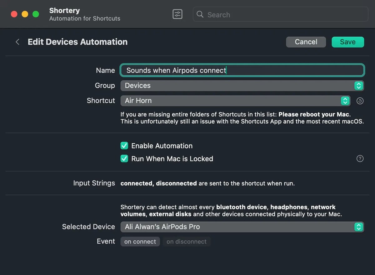 Tela do app Shortery para Mac