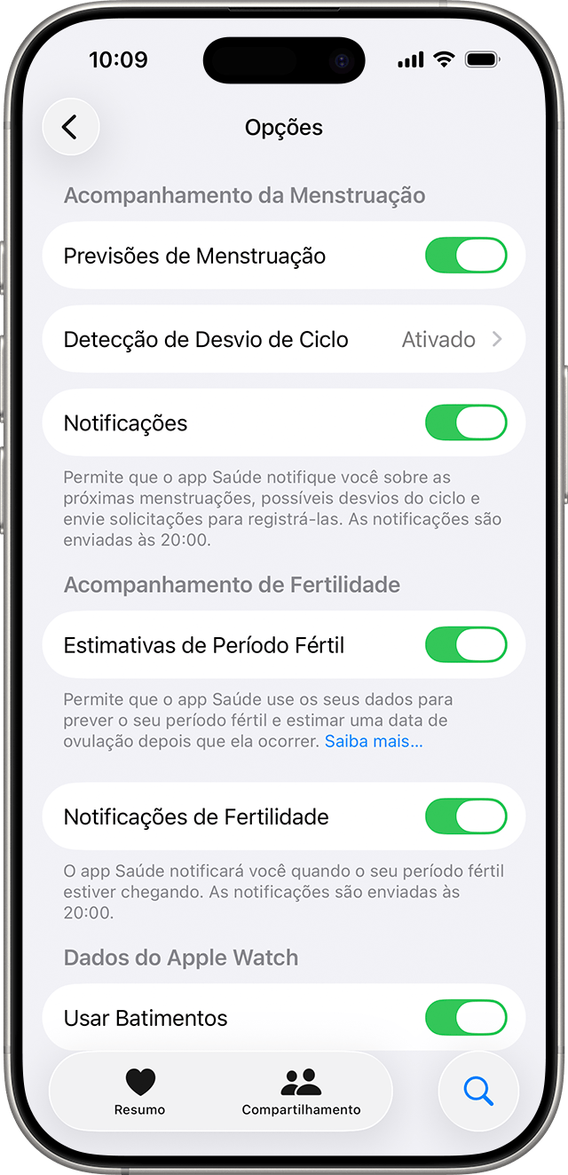 Acompanhamento de ciclo com Apple Watch e iPhone