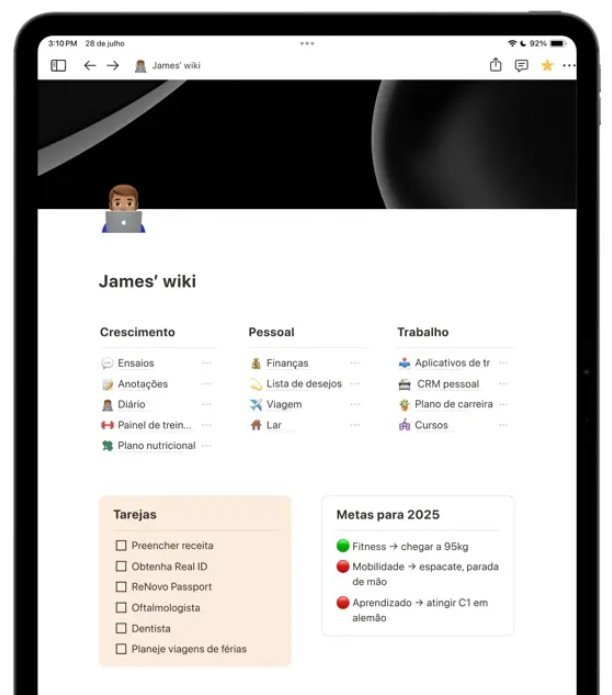 Tela do app Notion no iPad