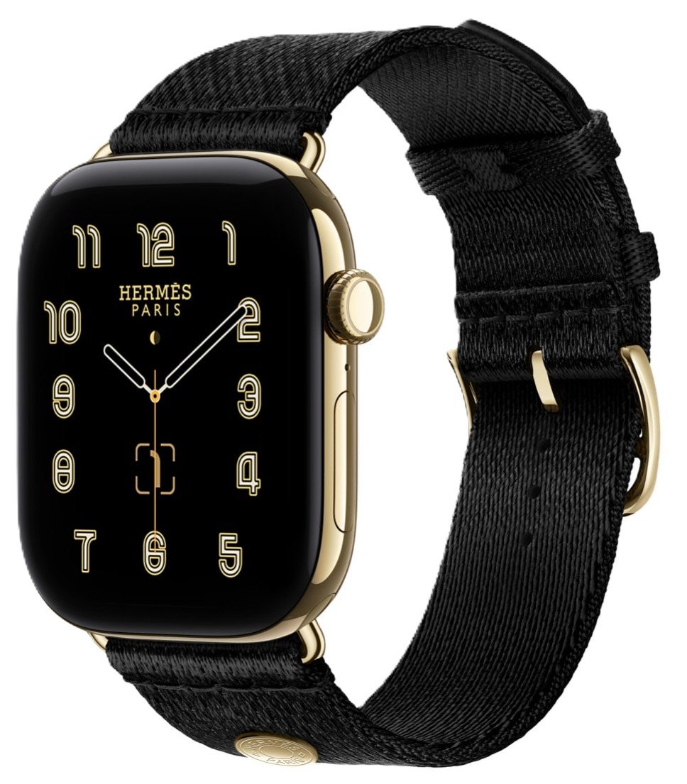 Apple-Watch-Series-12-Radiant-Gold-with-Noir-Hermes-Satin-Clou-de-Selle-Band